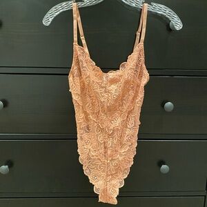 Fashion Nova Lace Bodysuit in Peach